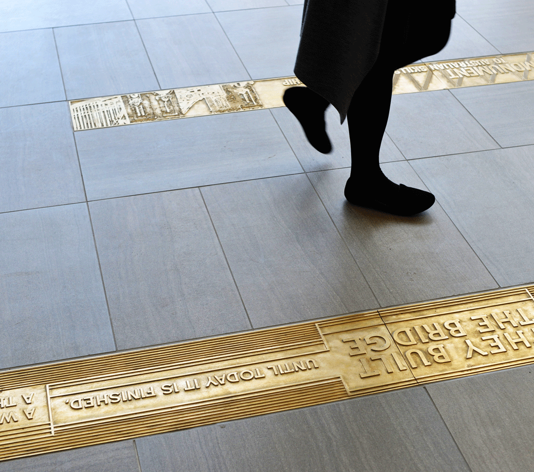 Picture of ground inlay in the lobby of the Ennis Road Bays corporate headquarters of the RMS.